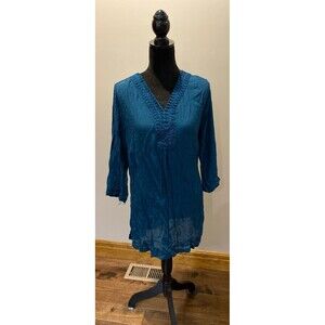 Dress Barn Blouse Tunic Top Turquoise Blue Plus Size 3X Peasant Boho Cottagecore